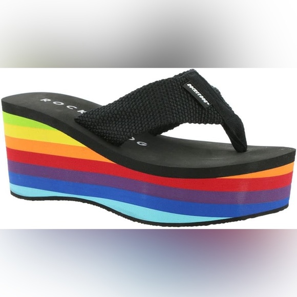 New In! Rocket Dog Multicolor Rainbow Ultra Platform Wedge Sandal - Picture 5 of 8